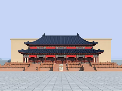 Traditional Ancient Chinese Architecture Palace With Black Roof Red Columns And Stone Steps Plaza 3d model