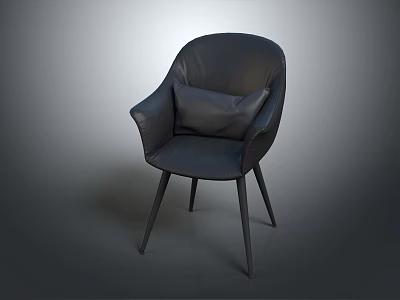 Modern Black Leather Single Sofa with Armrest Cushion and Slim Metal Legs 3d model