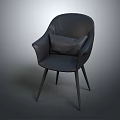 Modern Black Leather Single Sofa with Armrest Cushion and Slim Metal Legs