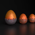 Three Piece Egg Shaped Decorative Ornament Set With Orange Gray Dripping Texture 3d model