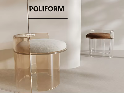 Transparent Acrylic Stools With Light And Brown Cushions In Sleek Modern Design 3d model