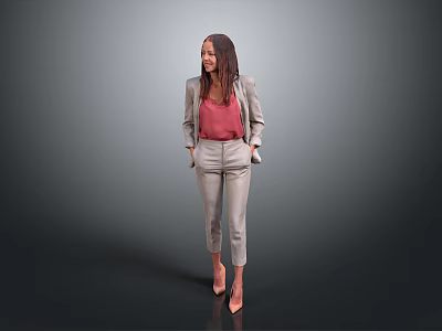 Game Movie Female Character In Gray Blazer Pink Top And High Heels Standing Pose 3d model