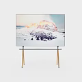 Ultra Slim LED Television With Metal Stand Displaying Snowy Mountain Landscape