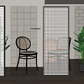 Stylish Modern Room Dividers With Striped Circular Dotted Patterns And Green Plants In Interior