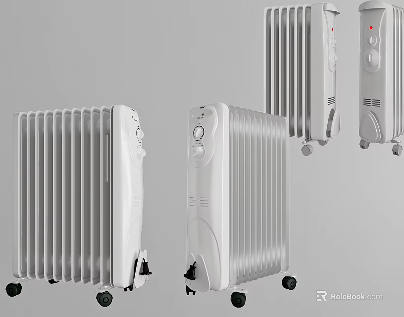 Home Heating White Electric Radiator With Wheels And Control Panel Design 3d model