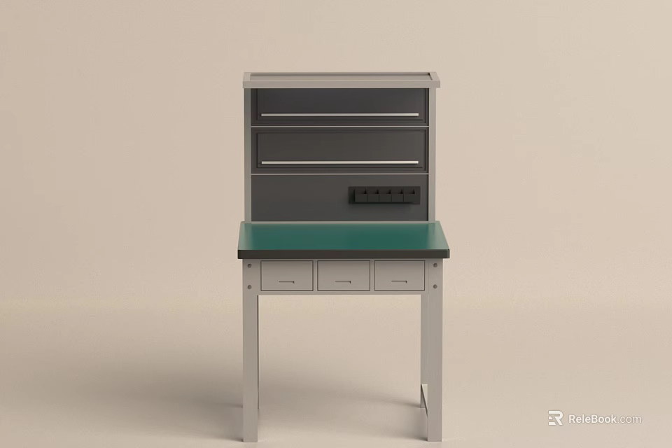 Functional Desk with Green Desktop Drawers and Upper Shelves for Home Office 3d model 