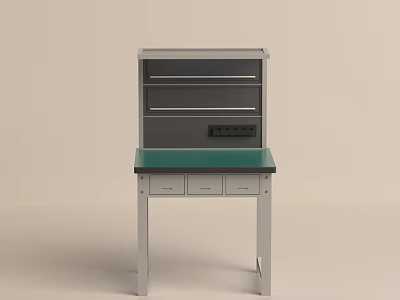 Functional Desk with Green Desktop Drawers and Upper Shelves for Home Office 3d model