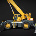 Yellow Mobile Crane With Extended Boom And Outriggers On Black Background