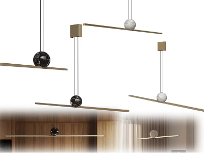 Modern Chandeliers With Wooden Bars And Spherical White Black Shades 3d model