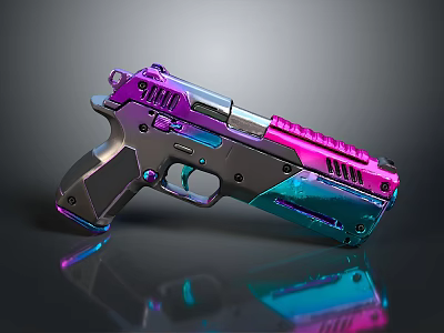 Colorful Pink Blue Gradient Pistol With Metallic Finish And Reflective Surface Design 3d model