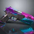 Colorful Pink Blue Gradient Pistol With Metallic Finish And Reflective Surface Design