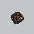 Grilled Steak On Black Plate With Rosemary Lemon Slices And Salt