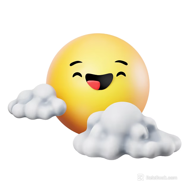 Cute Decorative Ornament Set With Yellow Smiley Face And White Clouds 3d model 