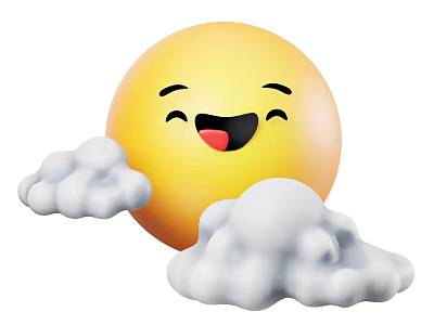 Cute Decorative Ornament Set With Yellow Smiley Face And White Clouds 3d model