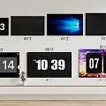 Different Size Televisions Display Time Digital Numbers And Various Screens