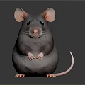 Gray Mouse Standing Upright with Large Pink Ears and Pink Paws on Black Background