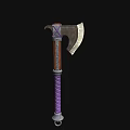 Medieval Battle Axe With Sharp Metal Blade Purple Wrapped Handle And Red Decorative Accents
