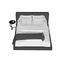 Modern Double Bed With Black Leather Headboard White Sheets Gray Blanket And Nightstand