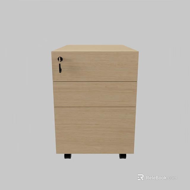 Beige Mobile Office File Cabinet With Three Lockable Drawers And Wheels 3d model