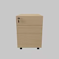 Beige Mobile Office File Cabinet With Three Lockable Drawers And Wheels 3d model