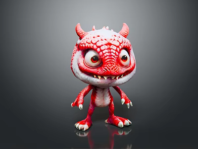 Cute Red Game and Movie Character with Spikey Skin Horns Big Eyes and Sharp Claws 3d model