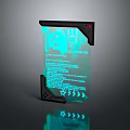 Transparent Blue Glowing Display Panel With Text Graphics And Black Stand 3d model