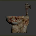 Old Rusty Toilet With Red Stains And Rusty Faucet Structure