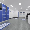 Monitoring Room Interior With Blue Striped Walls Control Desk And Black Chair