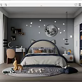 Cozy Kids Room Interior With Moon Stars Wall Decor Bed Rug And Playful Toys