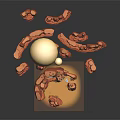 Cartoon Scene With Large Yellow Sphere Smaller Sphere Red Rocky Landscape And Small Cartoon Elements