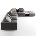 Modern L Shaped Gray Fabric Sectional Sofa With Multiple Cushions And Ottoman 3d model