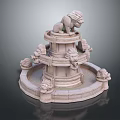 Stone Lion Garden Fountain With Tiered Structure And Decorative Lion Ornaments