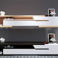 Modern TV Stand With White And Wooden Design Decorative Items Books And Photo Frames
