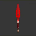 Vibrant Red Spear Weapon With Sharp Blade And Ornate Golden Handle Design