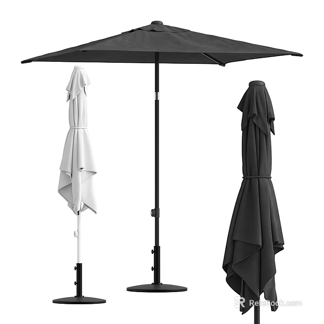 Black Open Patio Umbrella with White Folded and Black Folded Styles 3d model 