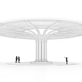 Modern Design Pillar With Blue Lighting And Umbrella Shaped Top People Around