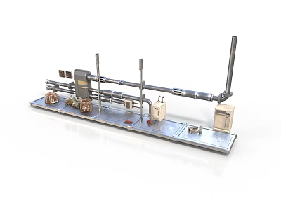 Industrial Equipment Setup With Pipes Valves Control Panels And Metal Frame 3d model