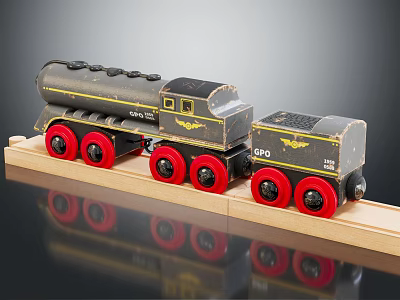 Wooden Electric Toy Train with Red Wheels Number 220 on Track 3d model