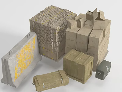 Weapon Storage Containers Including Military Crates Wooden Boxes And Metal Panels 3d model