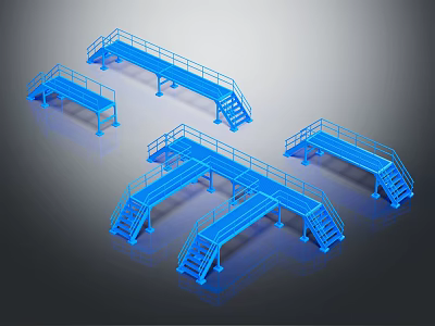 Modern Blue Metal Furniture With Walkways Stairs And Railings 3d model