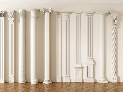 Classical White Roman Columns With Various Decorative Carved Styles In Interior 3d model