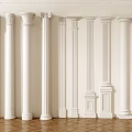 Classical White Roman Columns With Various Decorative Carved Styles In Interior 3d model