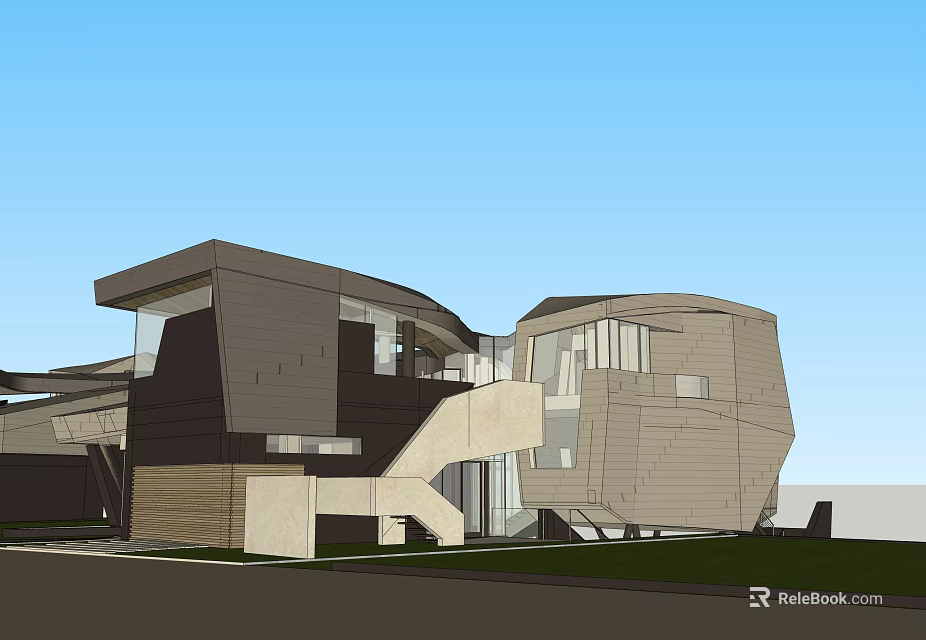Modern Single Family House With Unique Architectural Design Large Glass Windows And Spacious Terrace 3d model 