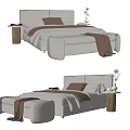 Modern Double Bed with Upholstered Headboard White Sheets Brown Blanket and Wooden Nightstand Decorative Vase