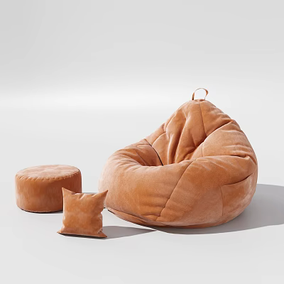 Cozy Brown Bean Bag Chair With Ottoman And Small Pillow For Modern Living Room 3d model