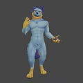 Animated Game Character With Blue Yellow Fur Wolf Like Smile And Detailed Paws