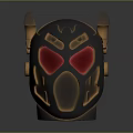 Futuristic Black And Gold Helmet With Red Eyes Horns And Carbon Fiber Texture