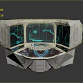 Advanced Computer Control Station With Multiple Blue Holographic Screens And Futuristic Interface