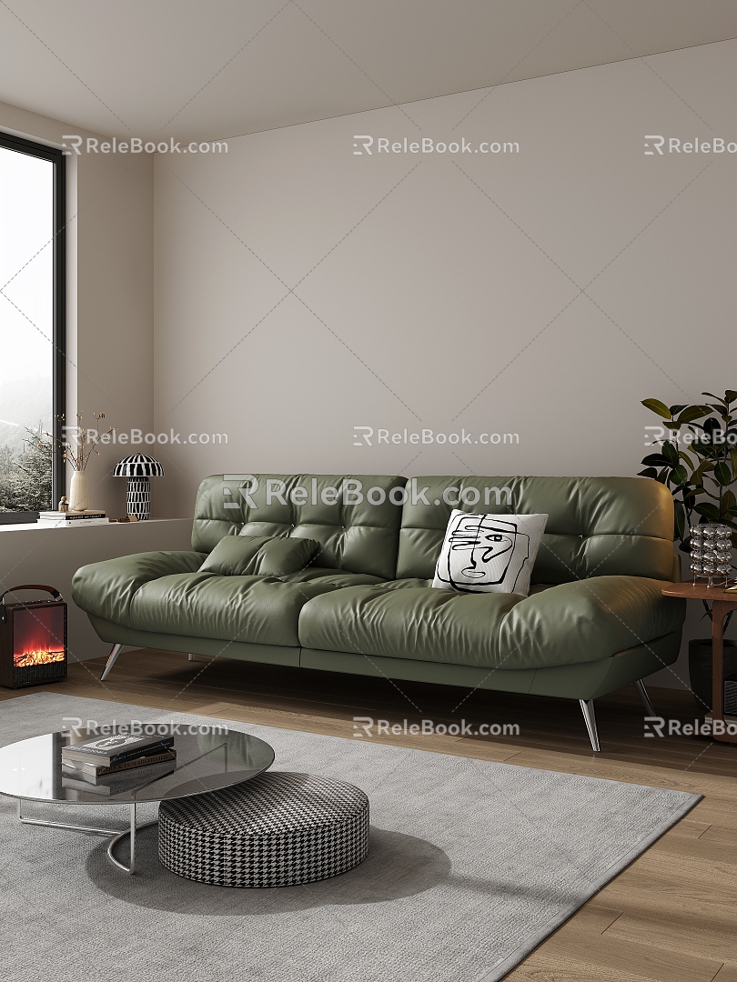 Modern Double Sofa Double Sofa Coffee Table Combination 3d model