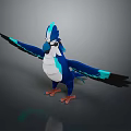 Cartoon Style 3D Model Parrot With Blue And White Feathers Spread Wings And Orange Claws
